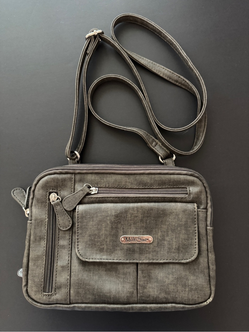 MultiSac Gray 3 Compartment & Multiple Pockets Crossbody Bag for Women